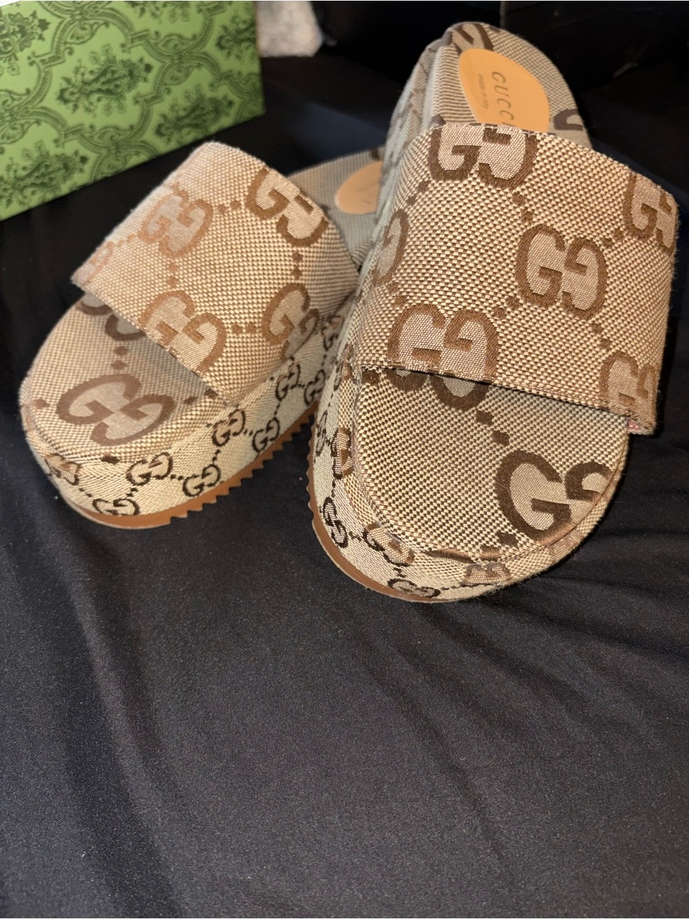 Gucci Kids Brown Beige GG Canvas Slide Sandals